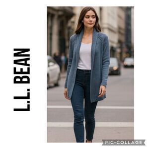 L.L. Bean Women’s Open Front Knit Cardigan Sweater Size Large Petite Slate Blue